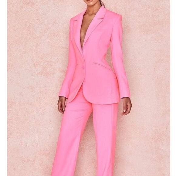 House of CB NWT Making Money Moves Gabri Pink Satin Button Lapel Blazer Small - Picture 2 of 10